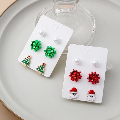 Christmas Earrings Zinc Alloy with Plastic Pearl Christmas Design & three pieces & for woman & enamel Sold By Set