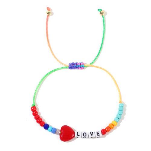 Pulsera de Acrílico, con Cordón de nudo, Corazón, hecho a mano, Ajustable & Joyería & para mujer, multicolor, longitud aproximado 28 cm, Vendido por UD