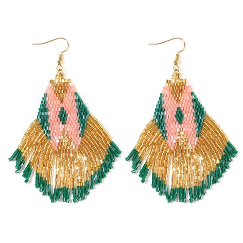 Fringe pendientes de la manera, Seedbead, con metal & acero inoxidable 304, chapado en color dorado, Joyería & para mujer, 55x95mm, Vendido por Par