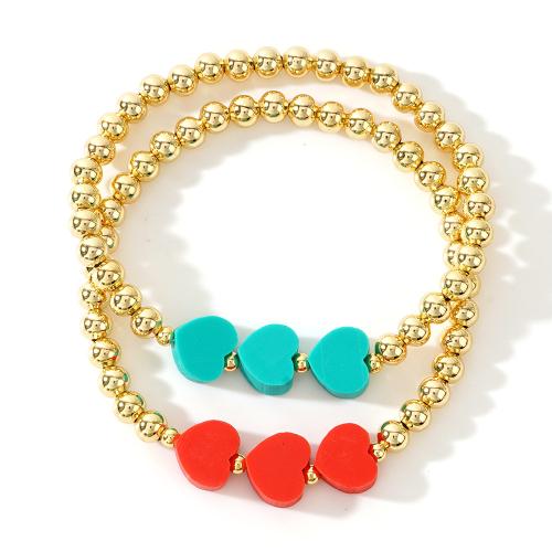 Pulseras de latón, metal, con Arcilla polimero, Corazón, chapado en color dorado, Joyería & para mujer, más colores para la opción, libre de níquel, plomo & cadmio, longitud aproximado 17.5 cm, Vendido por UD