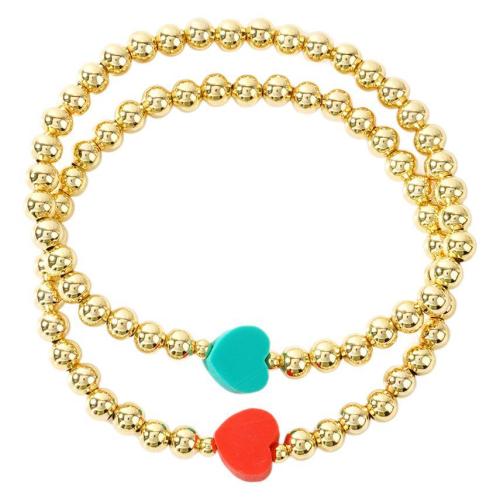 Pulseras de latón, metal, con Arcilla polimero, Corazón, chapado en color dorado, Joyería & para mujer, más colores para la opción, libre de níquel, plomo & cadmio, longitud aproximado 17.5 cm, Vendido por UD