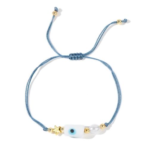 Knot Cord Bracelet with Lampwork & Plastic Pearl & Brass handmade Adjustable & fashion jewelry & for woman blue nickel lead & cadmium free Length Approx 28 cm Sold By PC