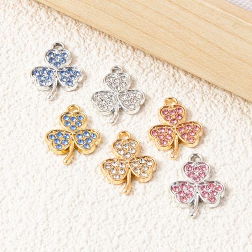 Zinc alliage strass Pendants, alliage de zinc, Trois Clover Leaf, Placage, DIY & avec strass, plus de couleurs à choisir, 14x18.50mm, 100PC/sac, Vendu par sac