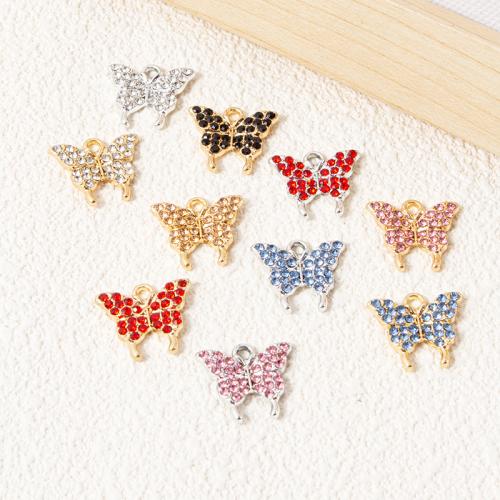 Zinc Alloy Rhinestone Pendants Butterfly plated DIY & with rhinestone Sold By Bag