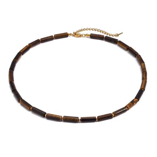 Stainless Steel smycken halsband, 304 rostfritt stål, med Tiger Eye, plated, mode smycken, brun, Säljs av PC