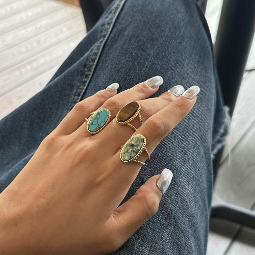 Stainless Steel Finger Ring 304 Stainless Steel with Natural Stone plated fashion jewelry Sold By PC