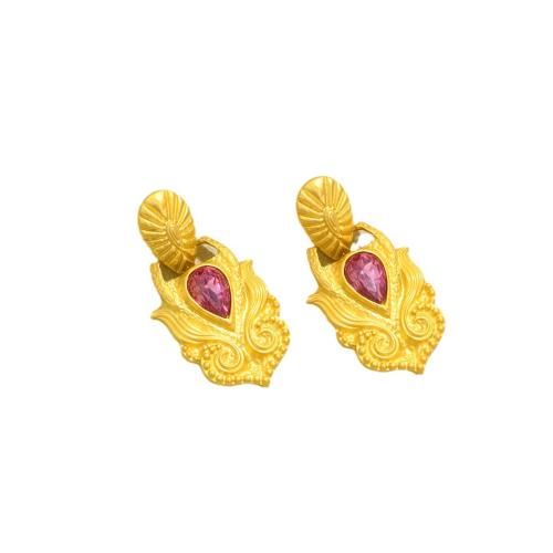 Pendientes de Aleación de Zinc, con Piedras preciosas, chapado en color dorado, Joyería, dorado, libre de níquel, plomo & cadmio, 30x60mm, Vendido por Par