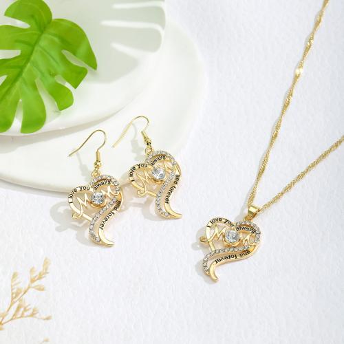 Zinc Alloy Jewelry Sets Heart gold color plated fashion jewelry & with rhinestone golden nickel lead & cadmium free Sold By PC