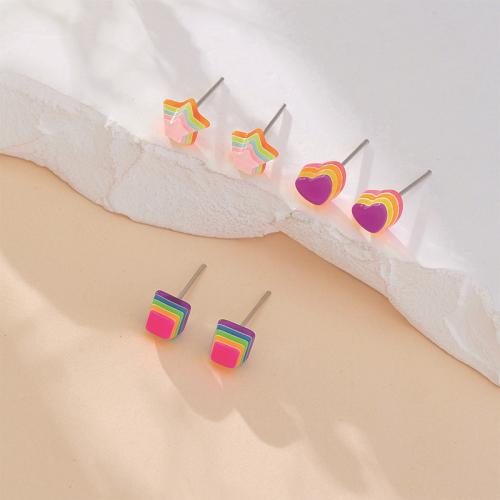 Resin Earring with Iron three pieces & fashion jewelry mixed colors Sold By Set