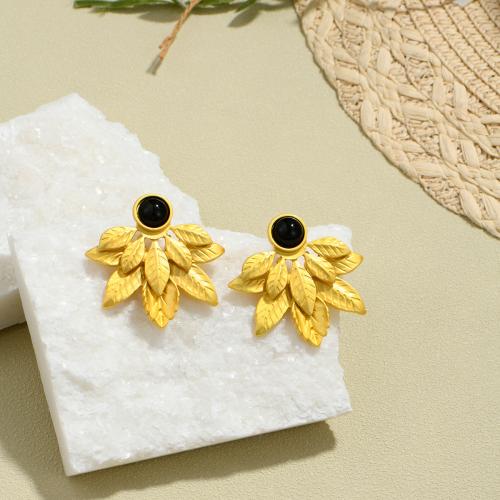 Zinc Alloy Stud Earring with Gemstone gold color plated fashion jewelry golden Sold By Pair