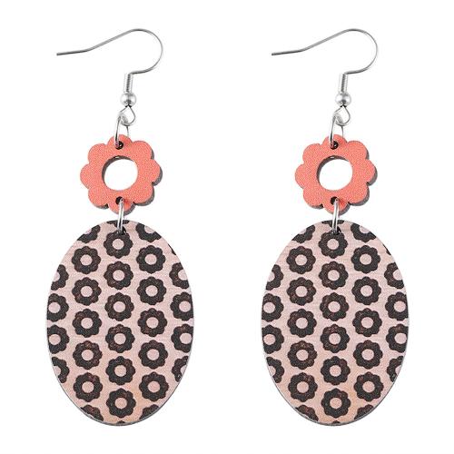 Wood Earring with Zinc Alloy printing for woman & double-sided & hollow Sold By Pair