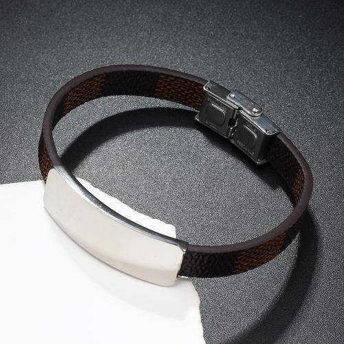 PU Leather Cord Bracelets with 304 Stainless Steel polished fashion jewelry & for man Sold By PC