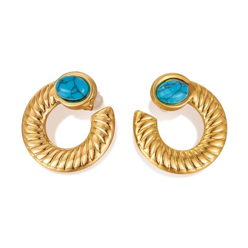 Stainless Steel Stud Earrings 304 Stainless Steel with turquoise plated fashion jewelry & for woman golden Sold By Pair