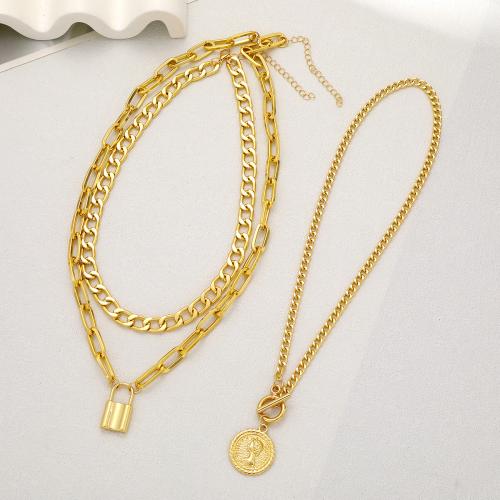 Zinc Alloy Jewelry Necklace plated three pieces & fashion jewelry & for woman golden Sold By Set