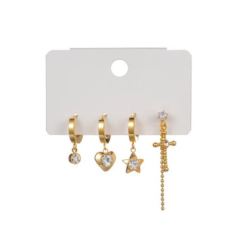 Boucle d'oreille goutte inox, Acier inoxydable 304, Placage, pavé de micro zircon & pour femme, Or, Vendu par fixé