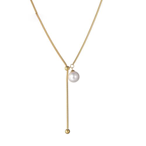 Stainless Steel Jewelry Necklace 304 Stainless Steel with Plastic Pearl plated for woman gold Sold By PC