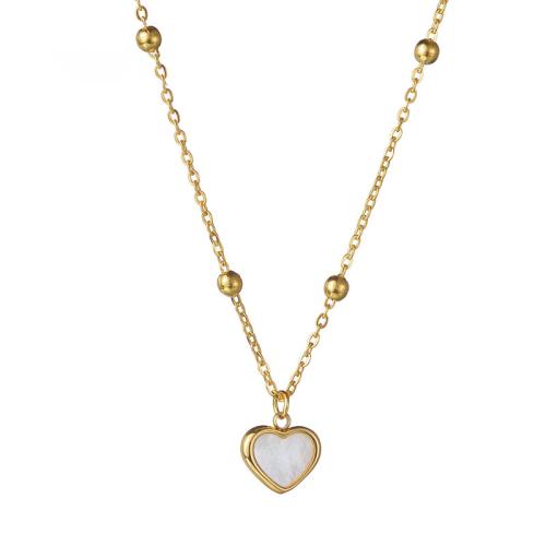 Stainless Steel Jewelry Necklace 304 Stainless Steel with White Shell Heart plated for woman Sold By PC