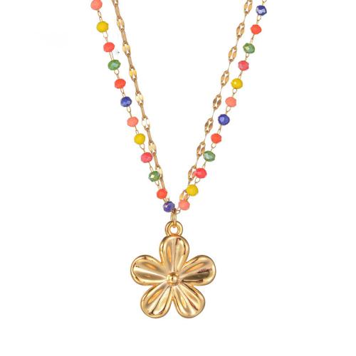 Stainless Steel Jewelry Necklace 304 Stainless Steel with Plastic petals plated for woman gold Sold By PC