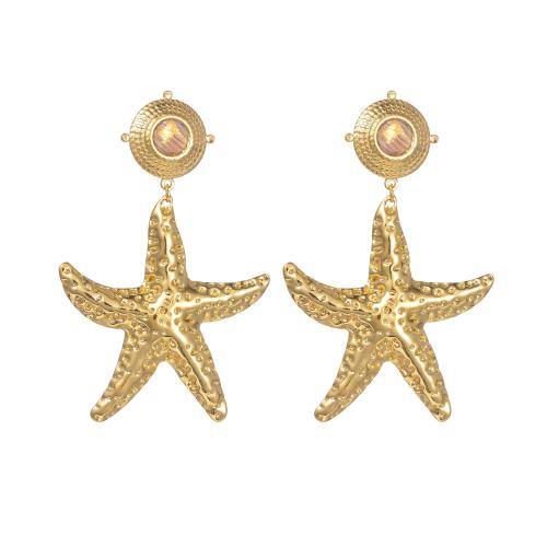 Stainless Steel Stud Earrings 304 Stainless Steel with Gemstone Starfish plated for woman gold Sold By Pair