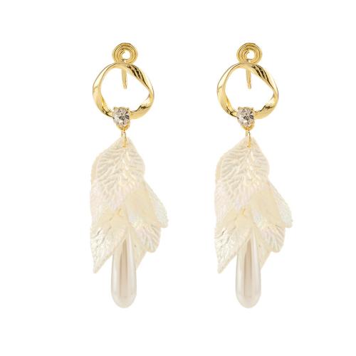 Zinc Alloy Stud Earring with Resin & Plastic Pearl & for woman & with rhinestone golden Sold By Pair