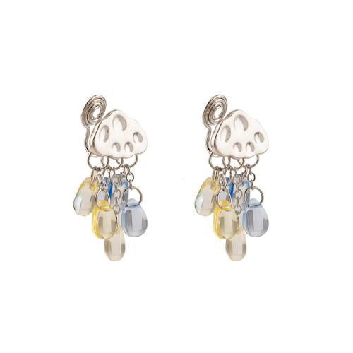 Lo zinco in lega Stud Earring, lega in zinco, with cristallo, placcato, stili diversi per la scelta & per la donna, argento, 16x30mm, Venduto da coppia