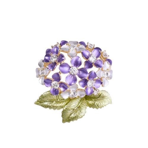 Zinc Alloy Brooches for woman & enamel & with rhinestone purple Sold By PC