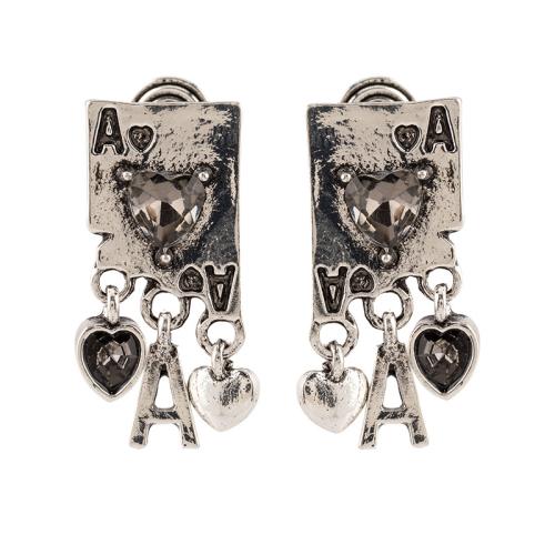 Lo zinco in lega Stud Earring, lega in zinco, with cristallo, placcato, stili diversi per la scelta & per la donna, argento, 14x28mm, Venduto da coppia