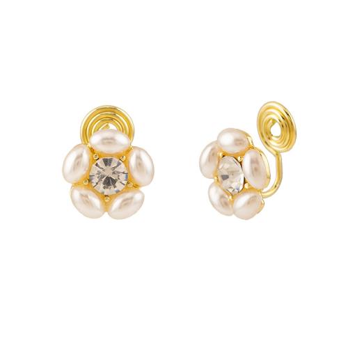 Zinc Alloy Stud Earring with Plastic Pearl & for woman & with rhinestone golden 13mm Sold By Pair