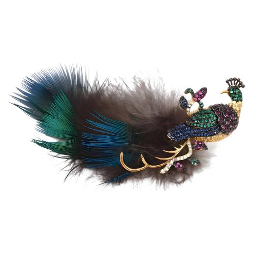 Zinc Alloy Brooches with Feather plated for woman & with rhinestone golden Sold By PC