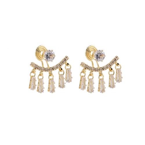 Zinc Alloy Stud Earring & for woman & with rhinestone golden Sold By Pair