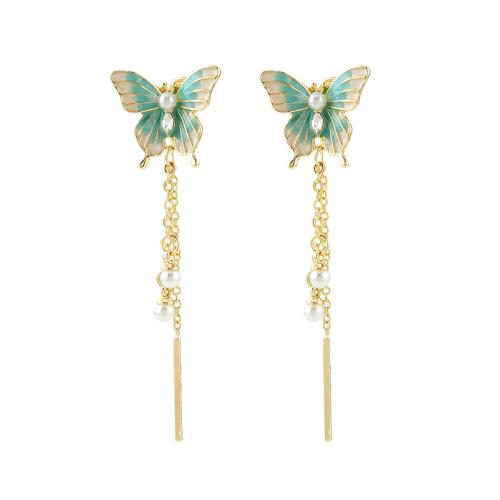 Zinc Alloy Stud Earring with Plastic Pearl plated & for woman & enamel golden Sold By Pair