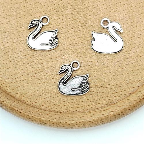 Zinklegering Animal Hangers, Zinc Alloy, Zwaan, antiek zilver plated, DIY, 13x14mm, 100pC's/Bag, Verkocht door Bag