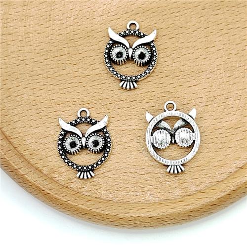 Zinc Alloy Animal Pendants Owl antique silver color plated DIY Sold By Bag