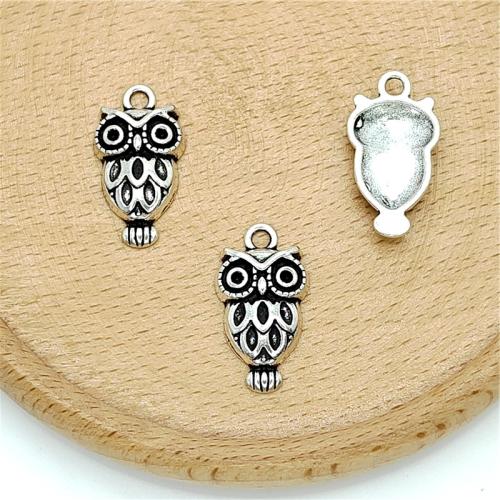 Zinc Alloy Animal Pendants Owl antique silver color plated DIY Sold By Bag