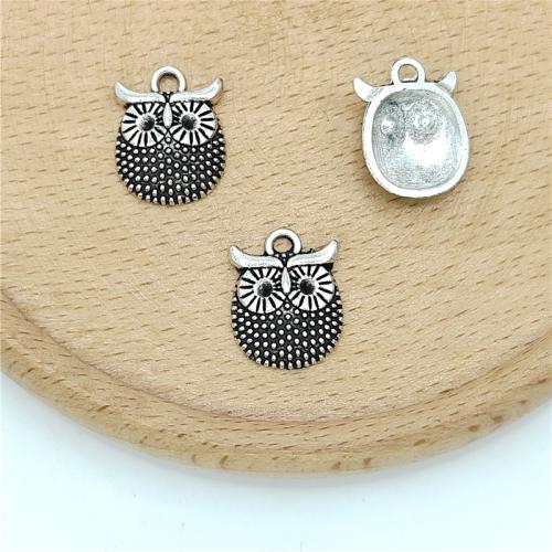 Zinc Alloy Animal Pendants Owl antique silver color plated DIY Sold By Bag