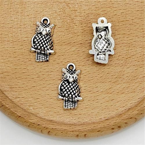 Zinc Alloy Animal Pendants Owl antique silver color plated DIY Sold By Bag