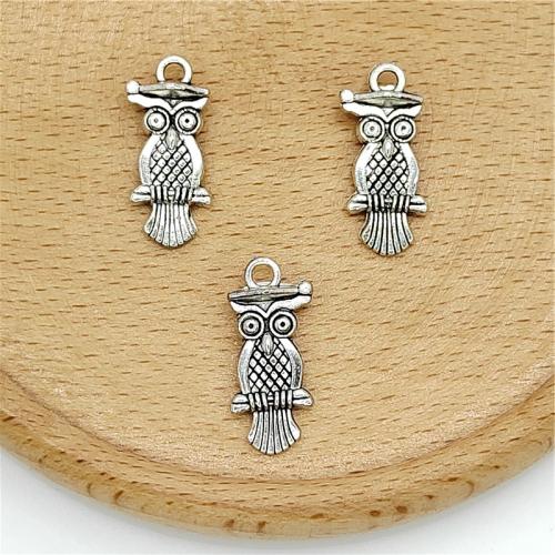 Zinc Alloy Animal Pendants Owl antique silver color plated DIY Sold By Bag