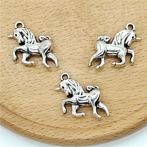 Zinc Alloy Animal Pendler, Unicorn, antik sølv farve forgyldt, du kan DIY, 20x19.50mm, 100pc'er/Bag, Solgt af Bag