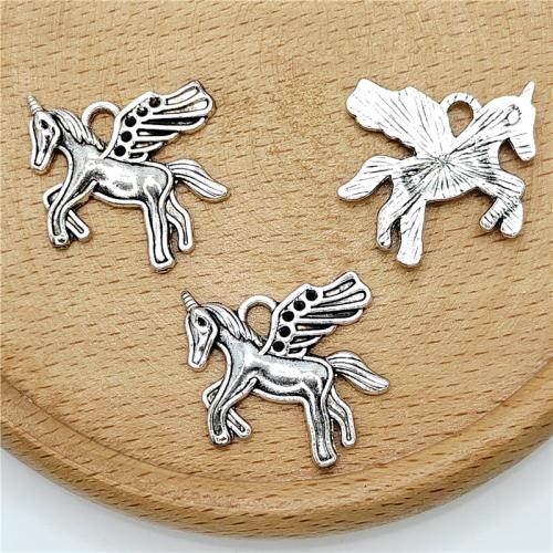 Zinc Alloy Animal Pendler, Unicorn, antik sølv farve forgyldt, du kan DIY, 25x22.50mm, 100pc'er/Bag, Solgt af Bag