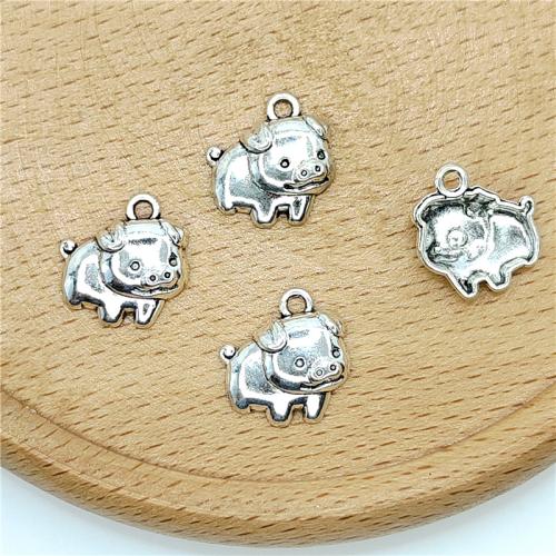 Zinc Alloy Animal Pendants Pig antique silver color plated DIY Sold By Bag