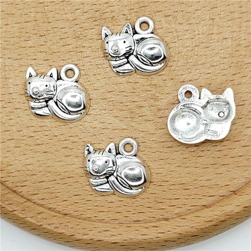 Sinc Alloy Pendants Ainmhithe, Cat, dath airgid antique plátáilte, DIY, 15x14mm, 100ríomhairí pearsanta/Mála, Díolta De réir Mála