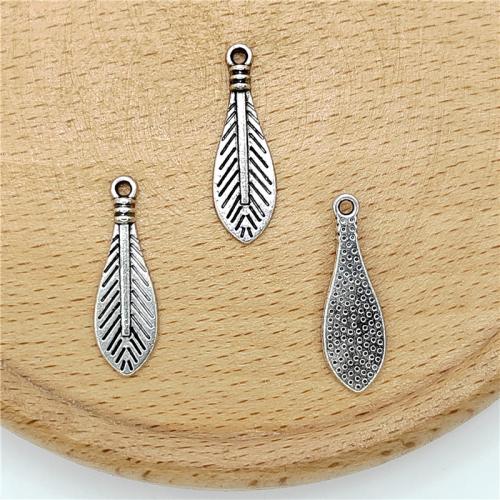 Cink Aluminijski Feather Privjesci, Cink Alloy, Pero, starinski srebrne boje pozlaćen, možete DIY, 7x23.50mm, 100računala/Torba, Prodano By Torba