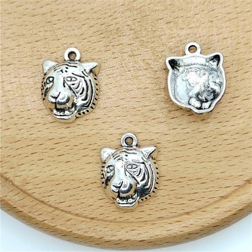 Cink ötvözet Animal Medálok, Tigris, antik ezüst színű bevonattal, DIY, 13x17mm, 100PC-k/Bag, Által értékesített Bag