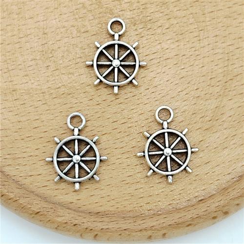 Zink Alloy Ship Wheel \x26amp; Anchor Pendant, antik silver pläterad, DIY, 18x23mm, 100PC/Bag, Säljs av Bag