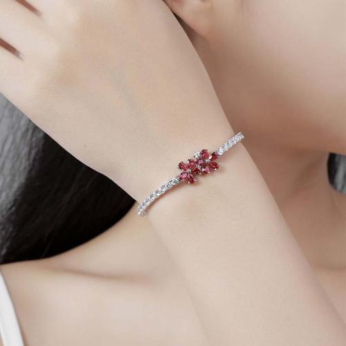 925 Sterling Silver Bracelet with Ruby Alumina Daisy & micro pave cubic zirconia & for woman Sold By PC