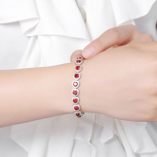 Plata de ley 925 Pulsera, con Vidrio, Corazón, diverso tamaño para la opción & para mujer & con diamantes de imitación, Vendido por UD