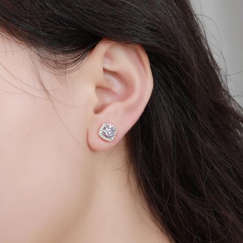 925 sterling zilver Magnetische Stud Earring, met Moissanite, Plein, verschillende grootte voor keus & voor vrouw & met strass, meer kleuren voor de keuze, Verkocht door pair