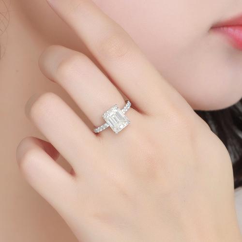 925 Sterling Silver Finger Ring with Moissanite Rectangle & for woman & with rhinestone Sold By PC