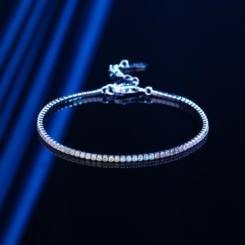 Plata de ley 925 Pulsera, con 1.2inch extender cadena, micro arcilla de zirconia cúbica & para mujer, longitud aproximado 5.9 Inch, Vendido por UD