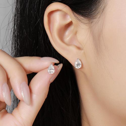 925 Sterling Silver Stud Earring with Moissanite Teardrop fashion jewelry & for woman Sold By Pair